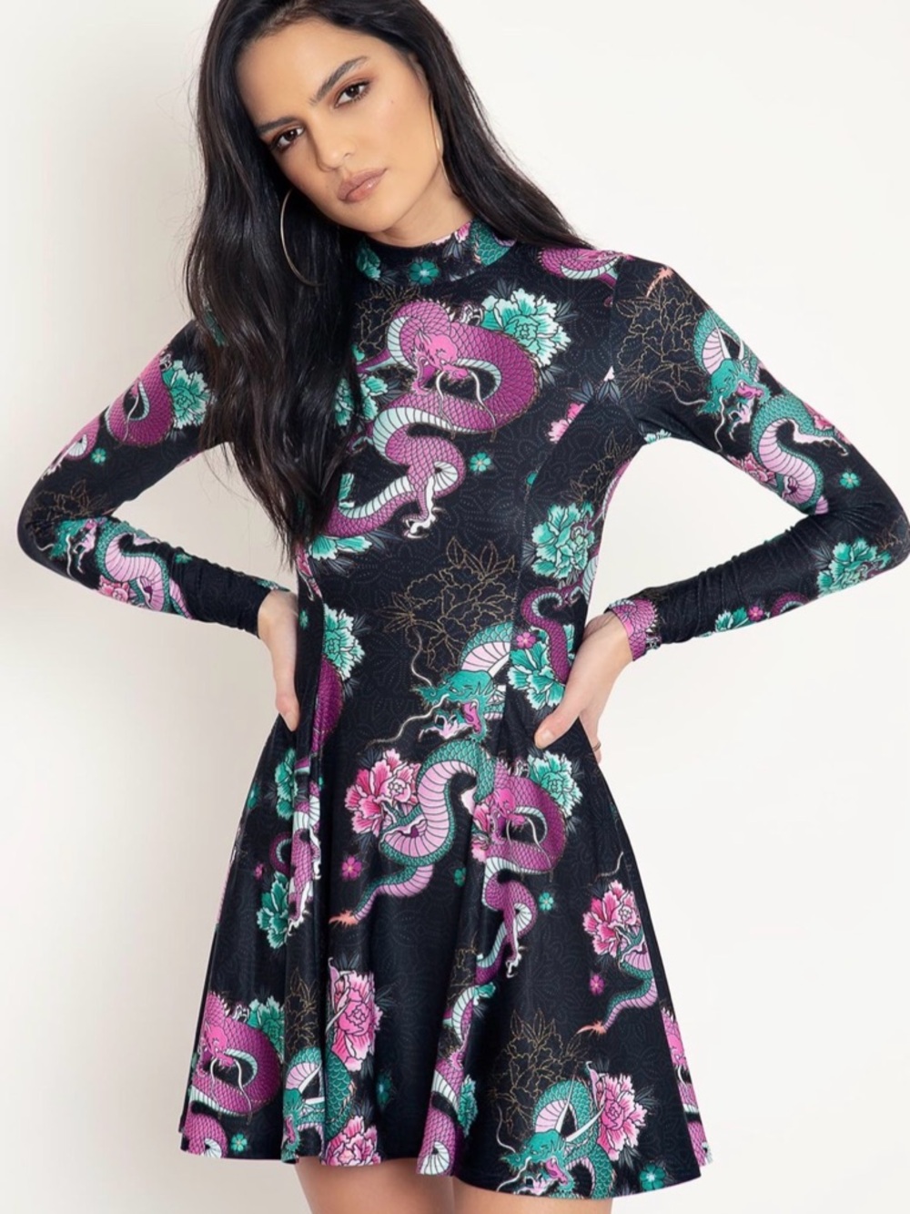 BlackMilk Long Sleeve Evil Longline Dress Dragon Bouquet Size S - Picture 4 of 16